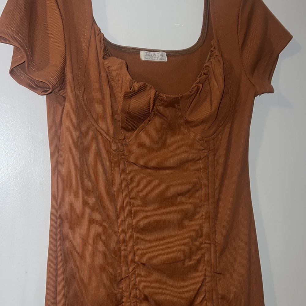 Jolie & Joy orange chocolate bodycon dress ruching down XL